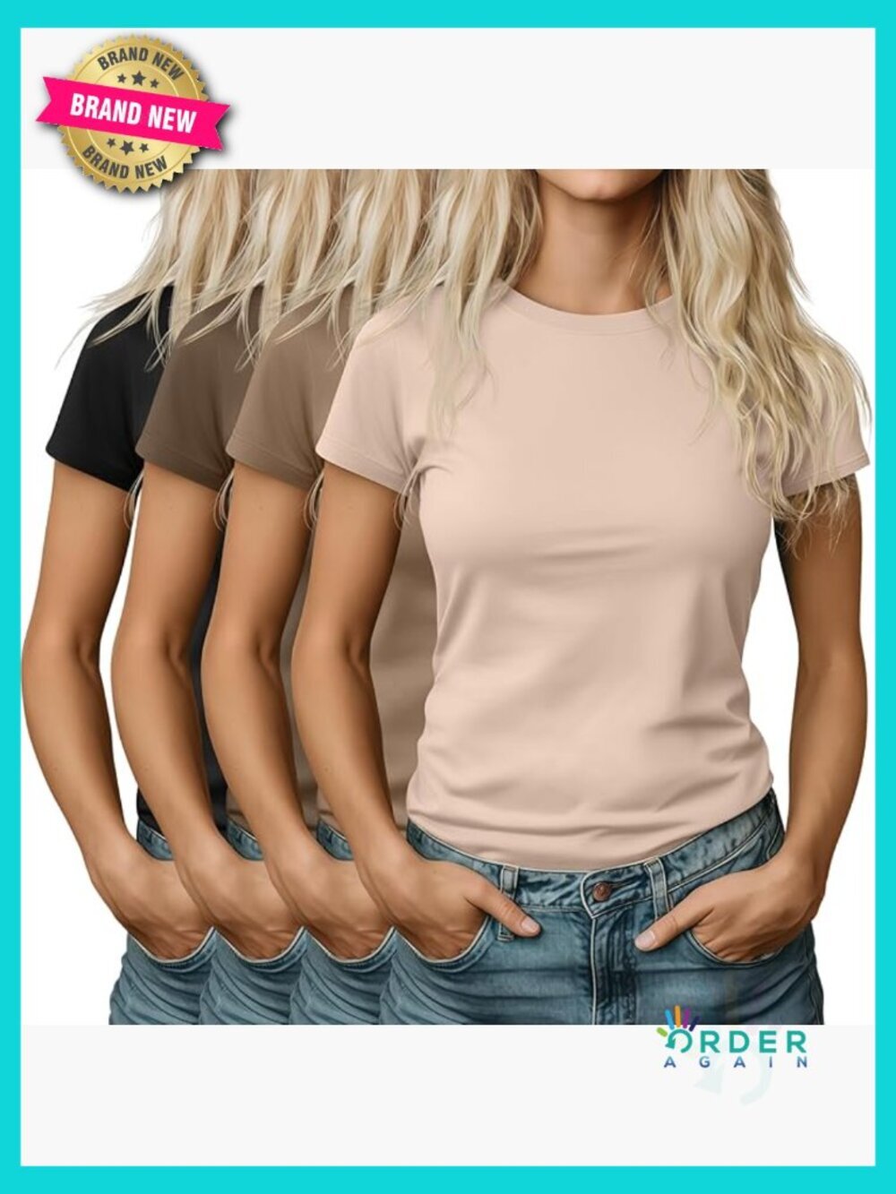 4 Pack Short Sleeve Crew Neck Tee Shirts Slim Fitted Stretch Cotton Tops